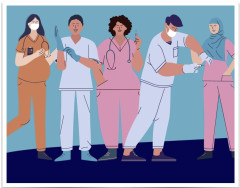 five different nurses standing