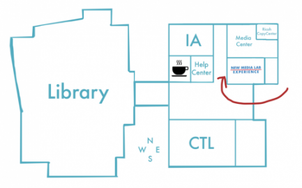The Lab is located east of the library, between the Help Center and Media Center, across the hall from the CTL