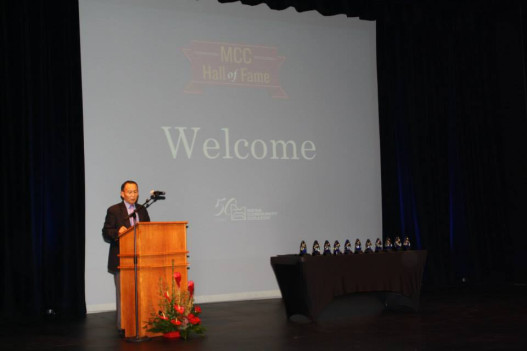 MCC President Dr. Shouan Pan presents his opening remarks at MCC's first annual Hall of Fame event.