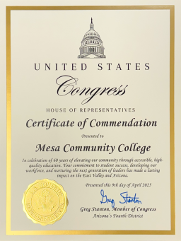 Certificate of Commendation from US Congress Greg Stanton
