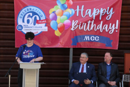 Student speaking at podium at Red Mountain celebration