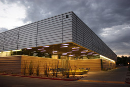 View of the Health and Wellness building at night