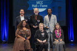 The 2024 class of inductees to the MCC Hall of Fame gather for a group photo.