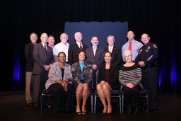 The 2016  class of inductees to the MCC Hall of Fame gather for a group photo.