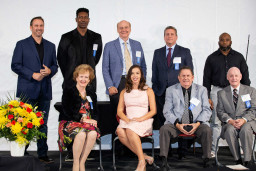 The 2021 class of inductees to the MCC Hall of Fame gather for a group photo.
