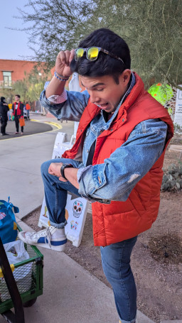 Jeremy Byrum dressed as Marty McFly at Halloween event