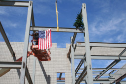 Installation of beam signed by employees on the Physical Science Building