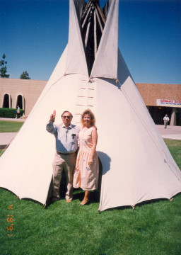 Garrison Tahmahkera and Joni Chavez during Multicultural Week, 1991, Southern & Dobson Campus