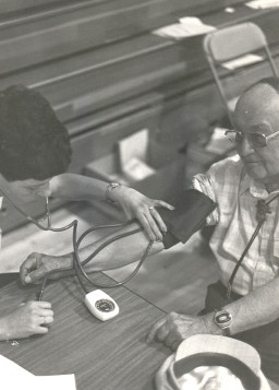 Blood pressure check, Health Fair event, Southern & Dobson Campus, 1981