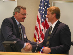 Jeff Flake shakes hands with Ron Etter