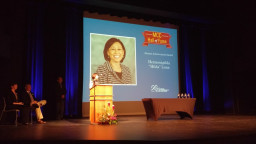 Hilda Luna offers comments to the audience at her induction into the 2015 MCC Hall of Fame.