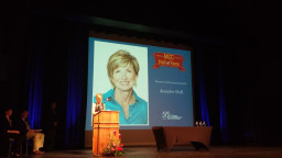 Jennifer Duff offers comments at her induction into the 2015 MCC Hall of Fame.