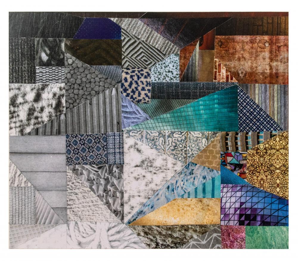 A collage of different textured triangles laid out in a design.