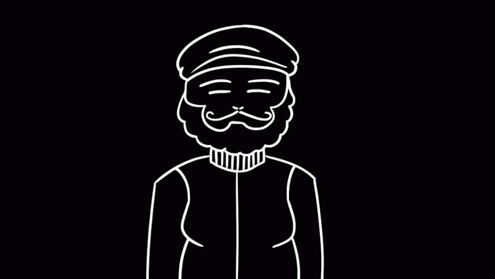 Gif animation of a black and white character.