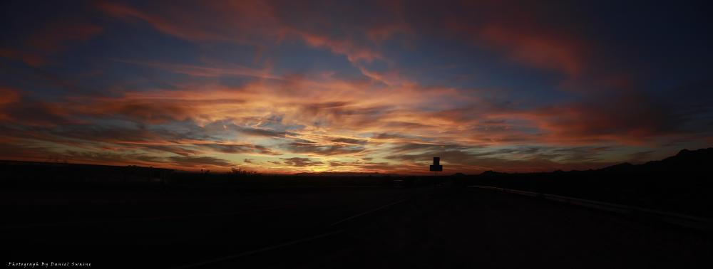 Panoramic photograph of a sunset in Arizona.