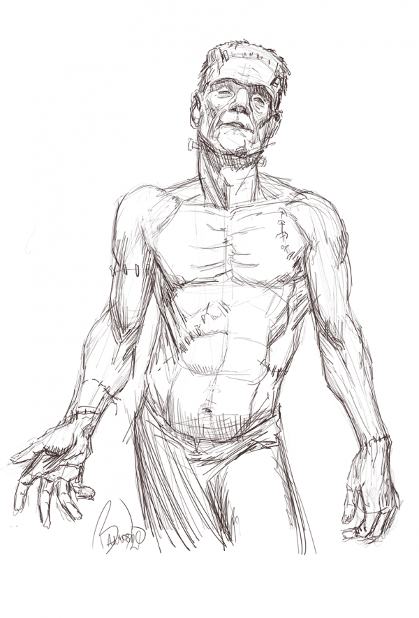 Digital sketch of Frankenstein.