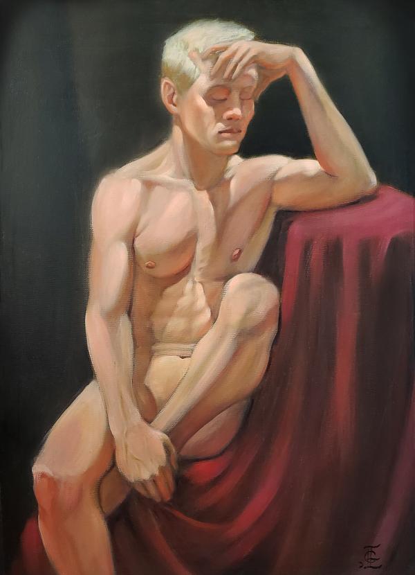 Painting using a life drawing model as the subject.
