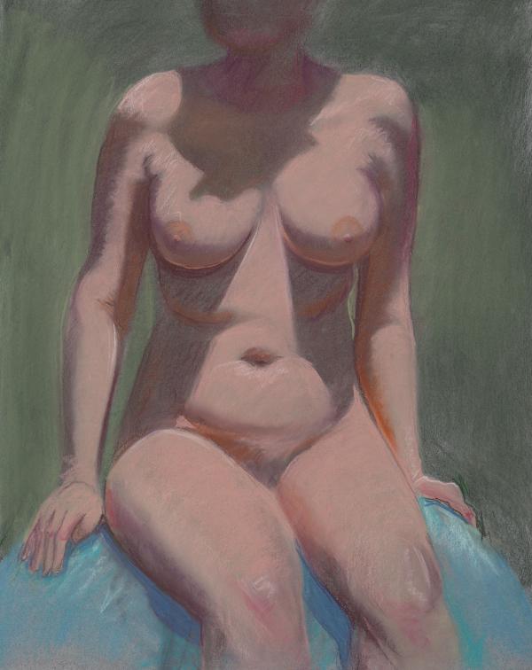 Life drawing of a female figure sitting.