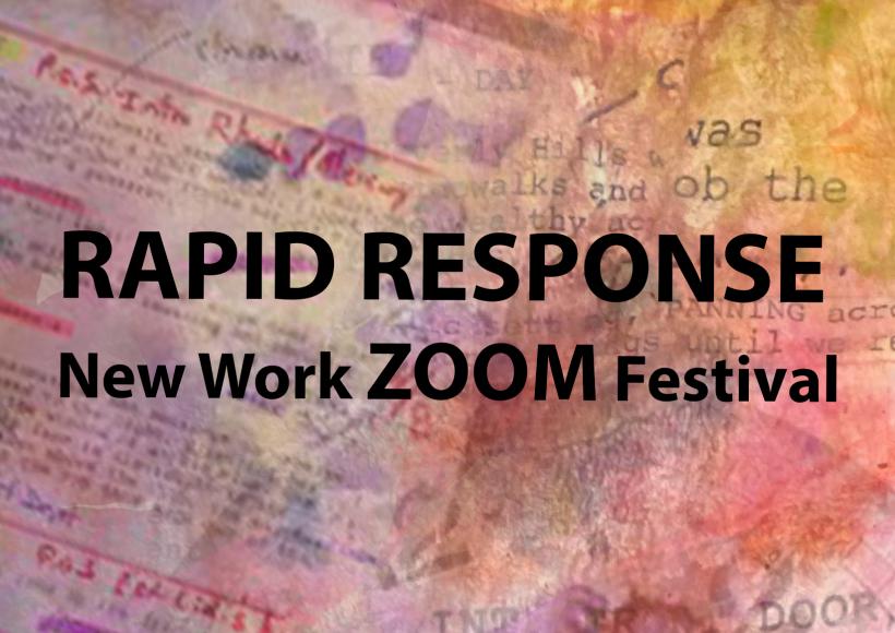 Rapid Response Festival text with styalized paperwork behind