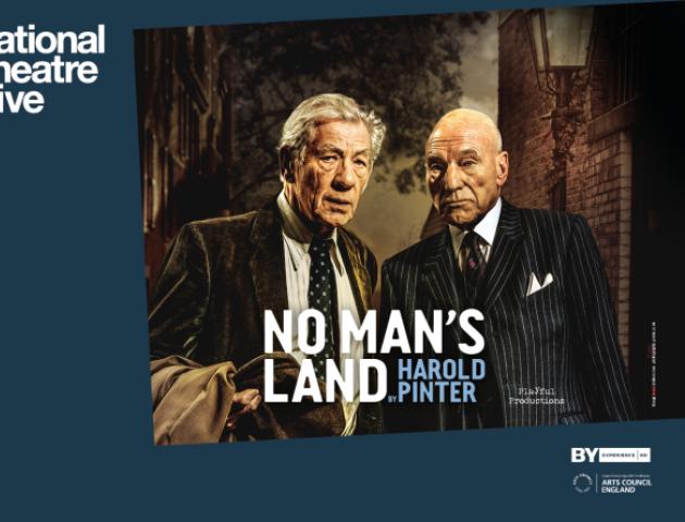 Promotional poster for No Man's Land featurning Patrick Steward and Ian McKellen in dress clothes