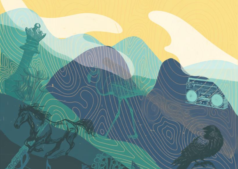 Colorful event poster in greens and yellows for the DEF Project flute choirs concert, "Uncharted: A Journey Into Unexpected Sound” at MCC Performing Arts Center, Mesa, AZ, on October 9, 2026, featuring whimsical music and animal-themed illustrations.