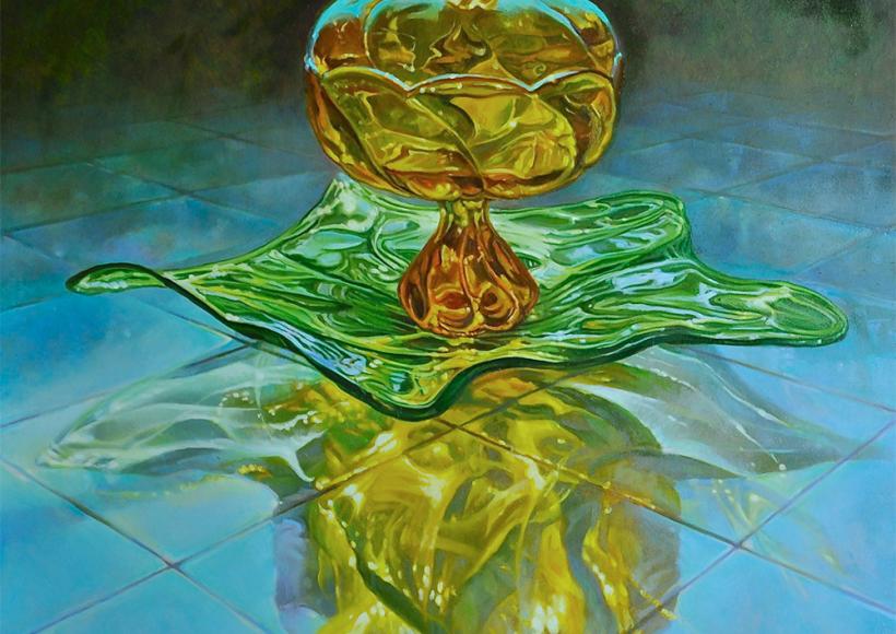 "Amber Dance with Green" by Cynthia Peterson, oil on panel