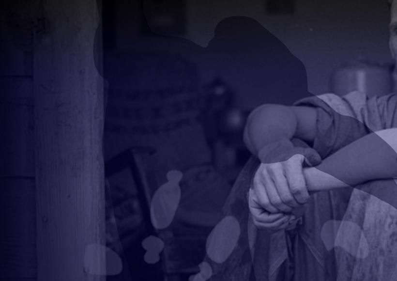Depression Era seated man with scruffy beard in purples with overlay of mice tracks