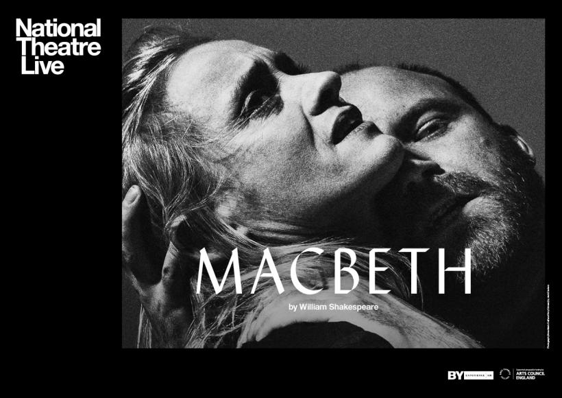 NT Live poster featuring Macbeth holding Lady Macbeth in a disturbing manner