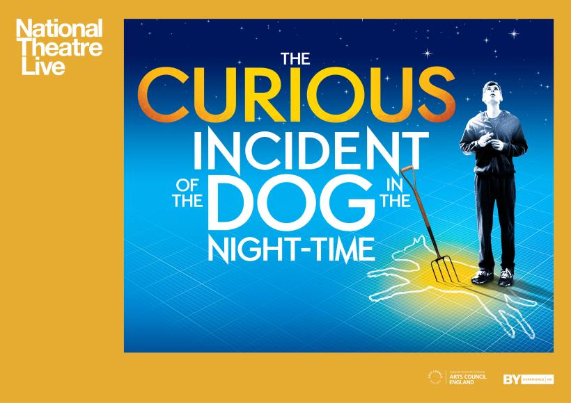 NT Live poster featuring boy looking to the stars with chalk outline of a cow at his feet