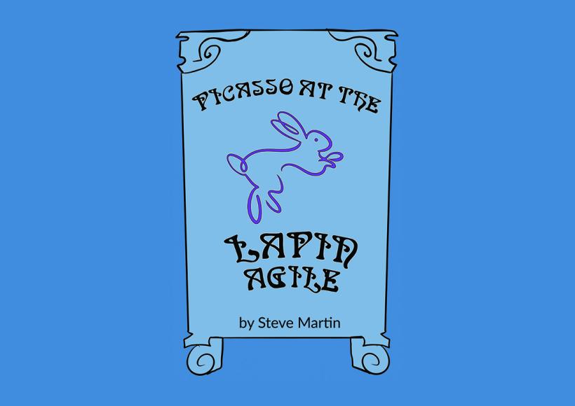 Illustration of a bunny sign with text Picasso at the Lapin Agile by Steve Martin.