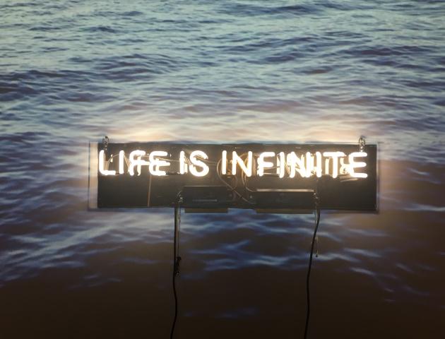 Still from video and neon installation "Life is (In)finite" by Ronna Nemitz
