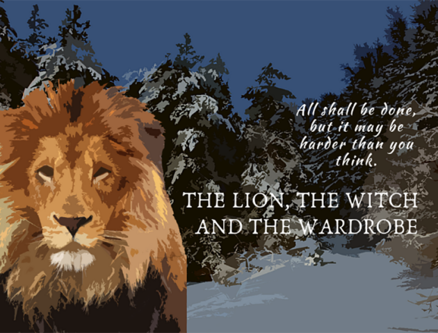 Lion in a snowy forest