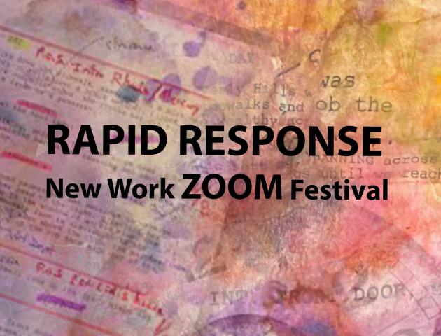 Rapid Response Festival text with styalized paperwork behind