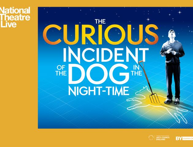 NT Live poster featuring boy looking to the stars with chalk outline of a cow at his feet