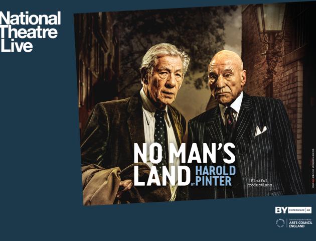 Promotional poster for No Man's Land featurning Patrick Steward and Ian McKellen in dress clothes