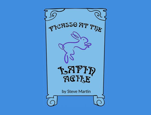 Illustration of a bunny sign with text Picasso at the Lapin Agile by Steve Martin.
