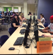 Students taking test in Math Foundations Center