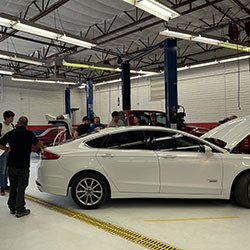 An electric vehicle in the shop.