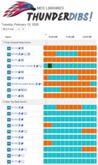 A grid of room availability within Thunderdibs.