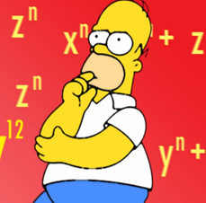 Graphic of Homer Simpson on Red background containing simple math expressions