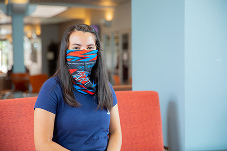 Student wearing mask on campus