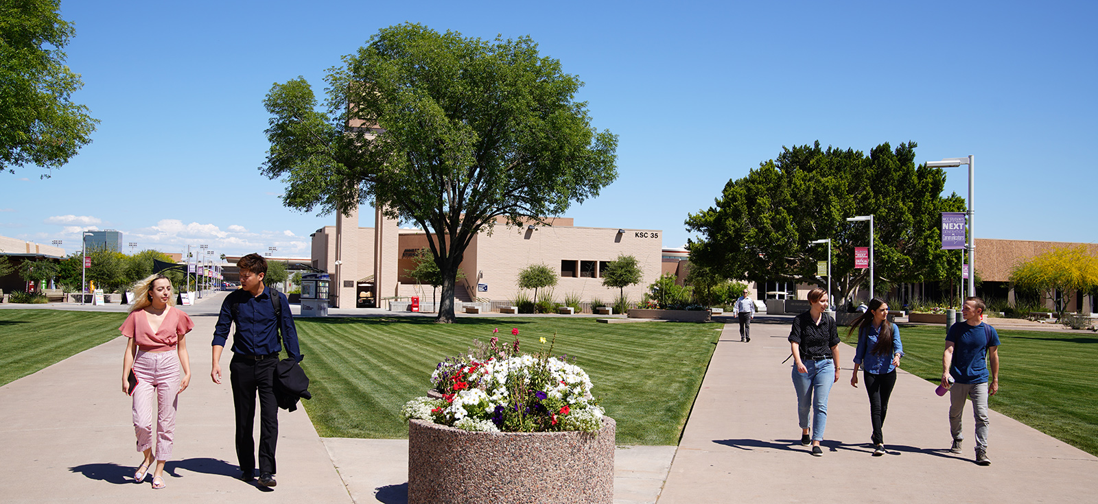 Students walking across the Southern & Dobson campus