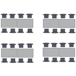 Graphic with four sets of tables and chairs on both sides.