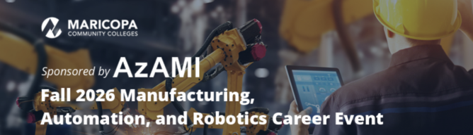 Title of the event with a person in a hard cap working with machines in the background.