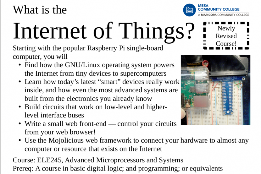 Flyer for the Internet of Things class.