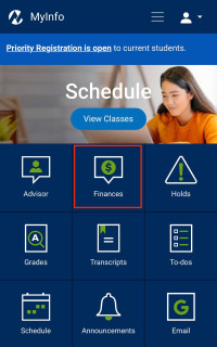  My Maricopa Student Portal App with Finances selected
