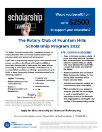 The Rotary Club of Fountain Hills Scholarship Program 2022 flyer image