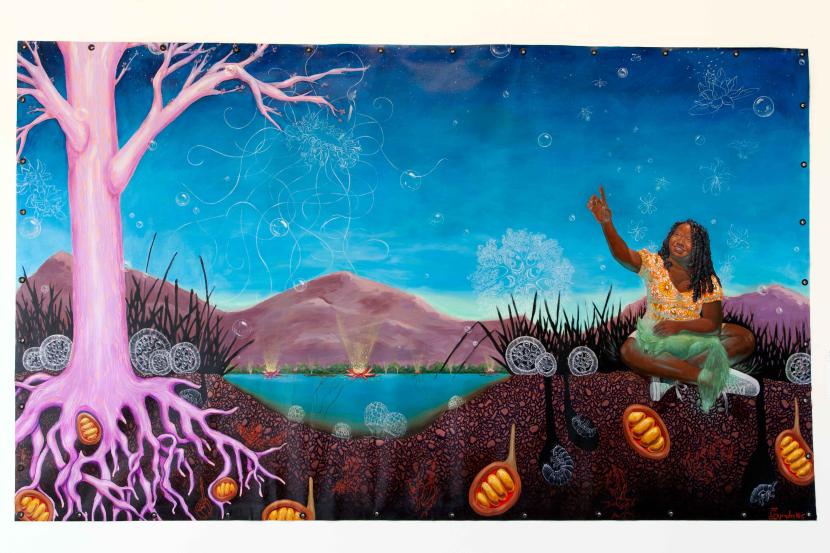 Between Dreams displayed at MCC’s 2022 Biennial Faculty and Staff Art Exhibition. “In stepping up to this large-scale work, the viewer becomes part of the piece–a moment in the dream.” ~ Leyendecker