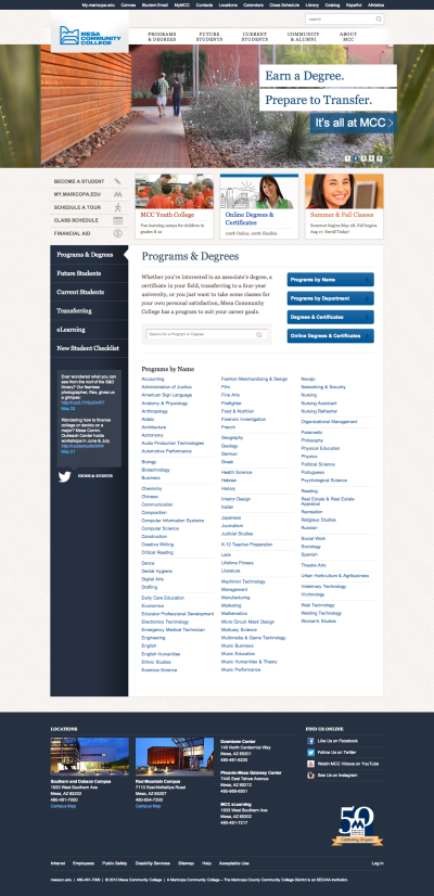 Screenshot of MCC website landing page