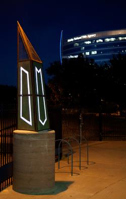 Lighted sculpture at night